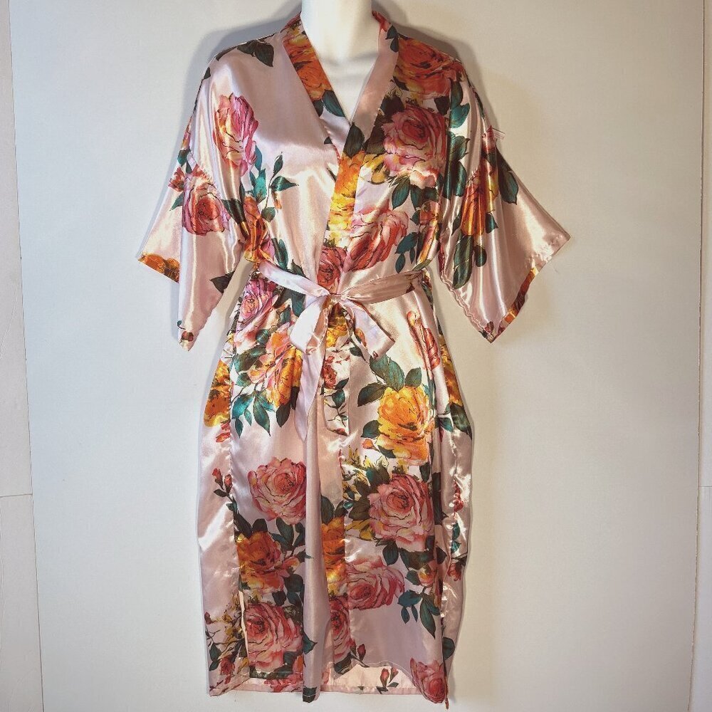 Kimono Robe OSFM Pink floral silky Gift Sexy Essential Lingerie Feminine Romanti